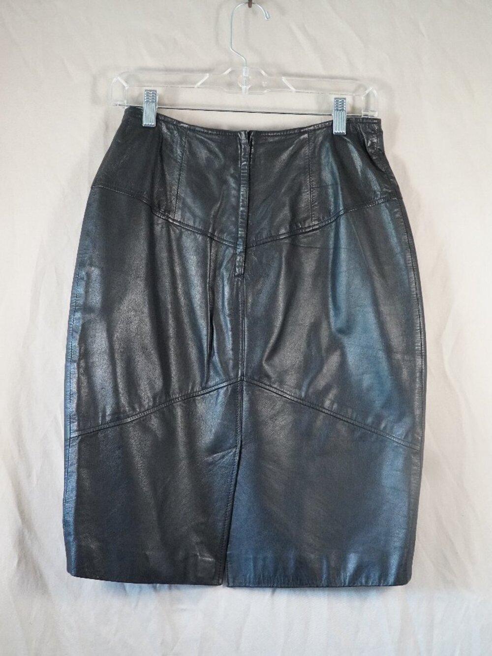 Vintage Pelle Cuir black leather midi pencil skirt